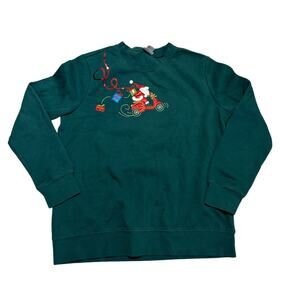 Holiday Editions Vintage Green Santa Scooter Ugly Christmas Sweatshirt